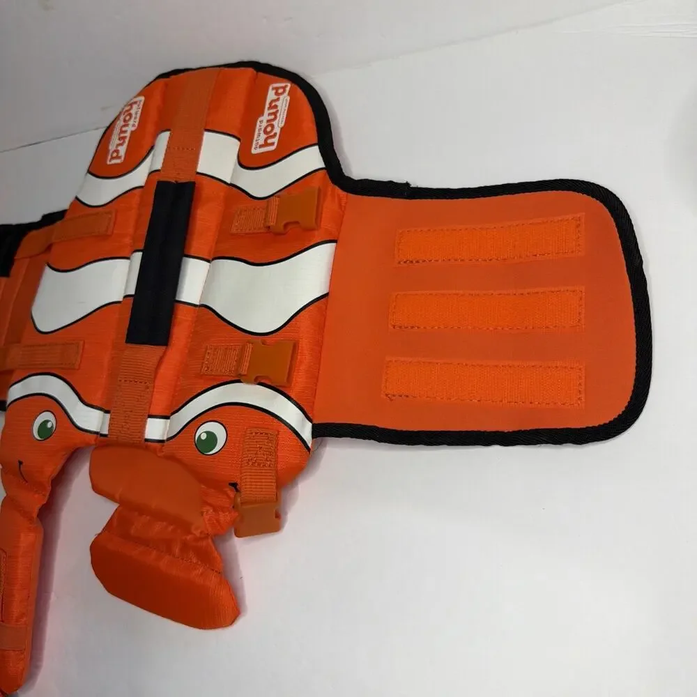 Outward Hound Neoprene Clown Fish Small Dog Life Jacket Swimmer Orange Handle - Picture 9 of 11